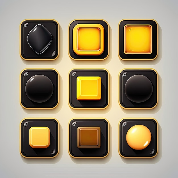 design de botão de jogo quadrado ai ícone de interface gerado aplicativo do usuário menu gui design ilustração de botão de jogo quadrado