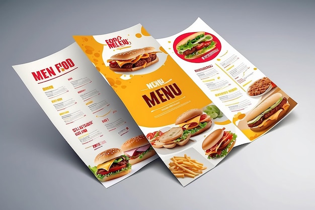 Design de brochura de menu de fast food em um modelo vetorial de fundo claro