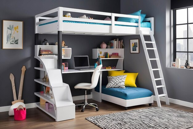 Foto design de cama de sótão com eficiência de espaço