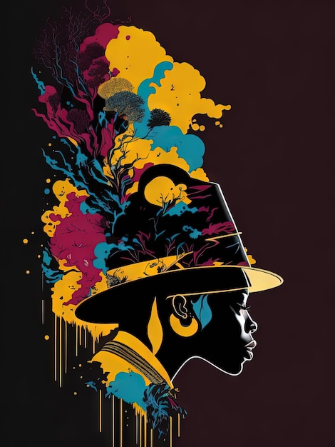 Design de camiseta com silhueta colorida vibrante Afrobeat Fusion