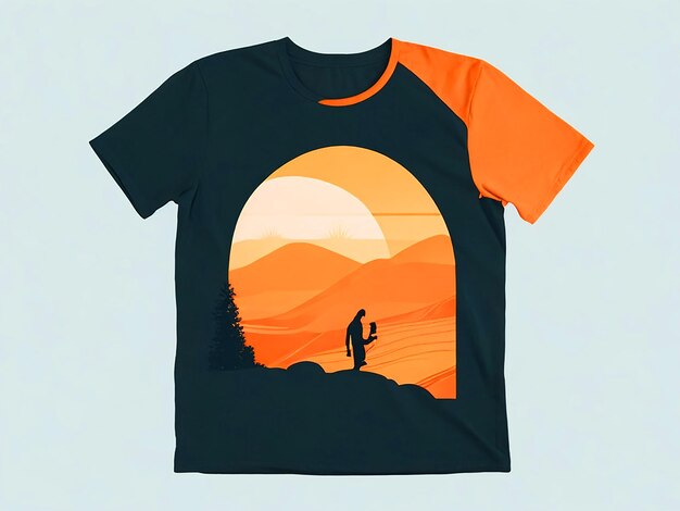 Foto design de camiseta com um toque vintage com um minimalis paisagístico elegante e estilizado