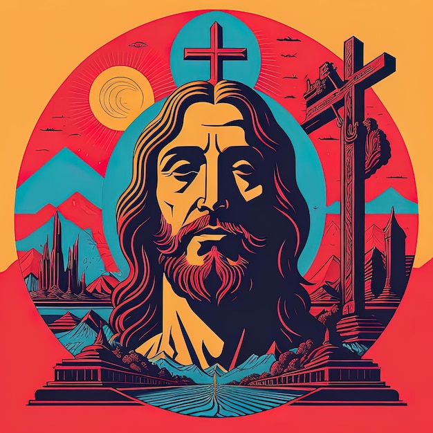 Design de camiseta de ilustração de arte vetorial colorida Rei Jesus Cristo