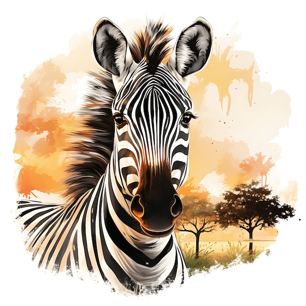 Design de camiseta de retrato de zebra vestindo um Maasai Tribal Shuka Dynamic Pose Bl Art vetor de tinta 2D