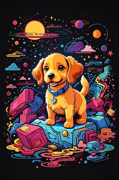 Design de camiseta Doodle arte ilustração de cachorro