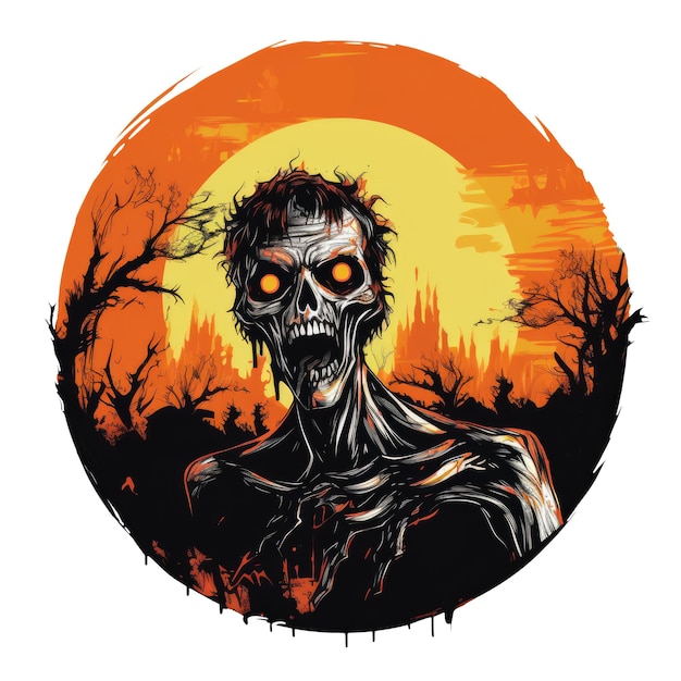 Design de camiseta ou pôster com tema zumbi de Halloween em IA branca