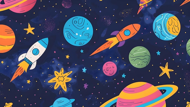 Design de capa com tema espacial vibrante e brincalhão para alunos do 5o ano