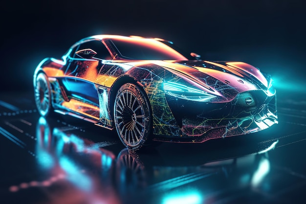 Design de carro usando uma aplicação holográfica em um tablet digital Futuristic Generative AI