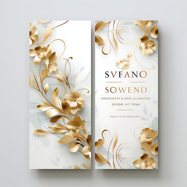 Design de cartão de convite de casamento de ouro e marfim elegante Rectangular S 2D Art Flat Clipart Typo