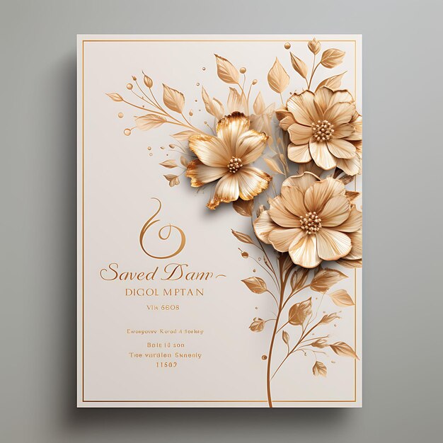 Design de cartão de convite de casamento elegante de ouro e cor-de-rosa Rectangular S 2D Art Flat Clipart Typo