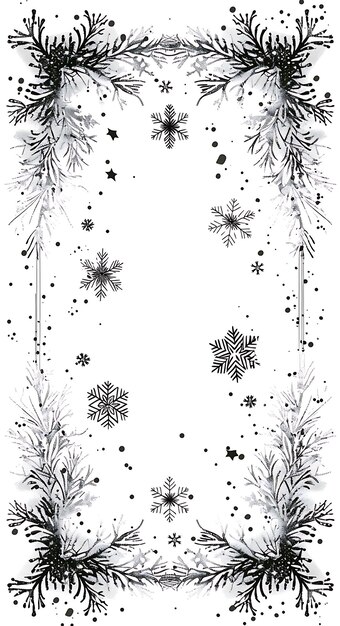 Design de cartão postal de inverno com uma moldura de floco de neve estilo adornado contorno Scribble CNC tatuagem tinta arte