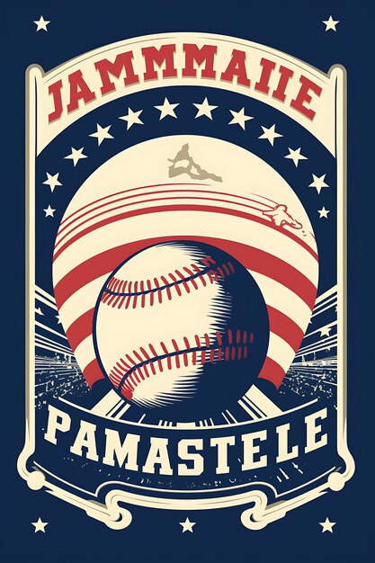 Design de cartaz de Baseball Americas Pastime Classic Color Scheme com Vintage Vector 2D Flat Ink