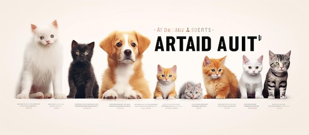 Foto design de cartaz de mídia social com promoção de adoção de animais de estimação adopte-me banner com cães bonitos padrões de impressão de patas de gatos engraçados