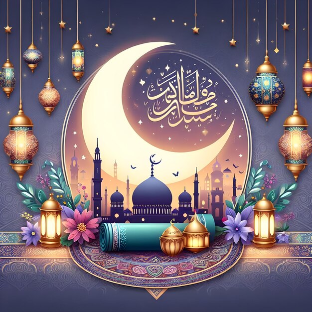 Design de cartaz de saudação de Eid Mubarak