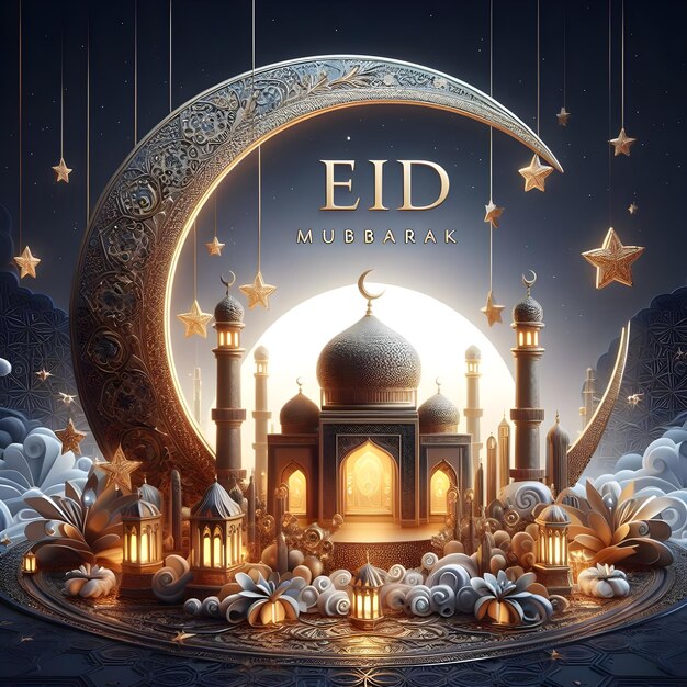 Design de cartaz de saudação de Eid Mubarak