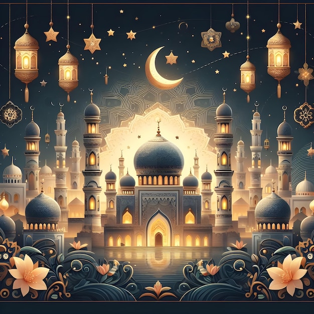 Design de cartaz de saudação de Eid Mubarak