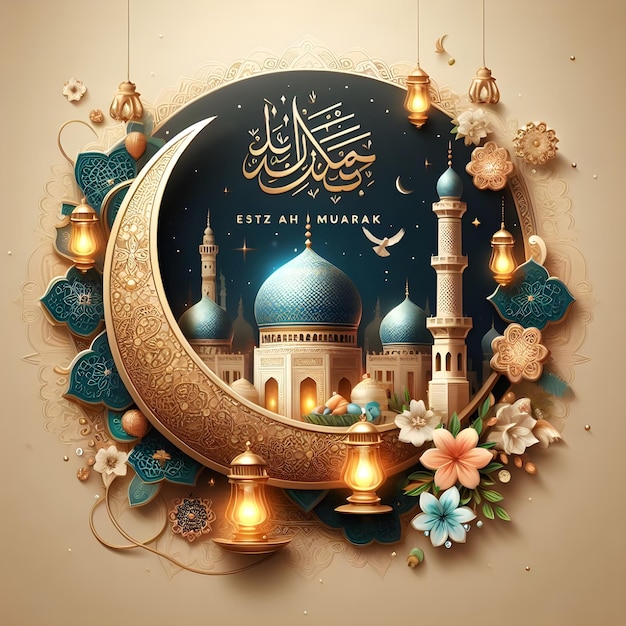 Design de cartaz de saudação de Eid Mubarak