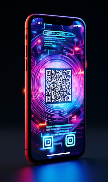Design de carteiras digitais Smartphone Qr Code Vibrant Neon Geométrico Sa Poster Flyer Ideias de conceito