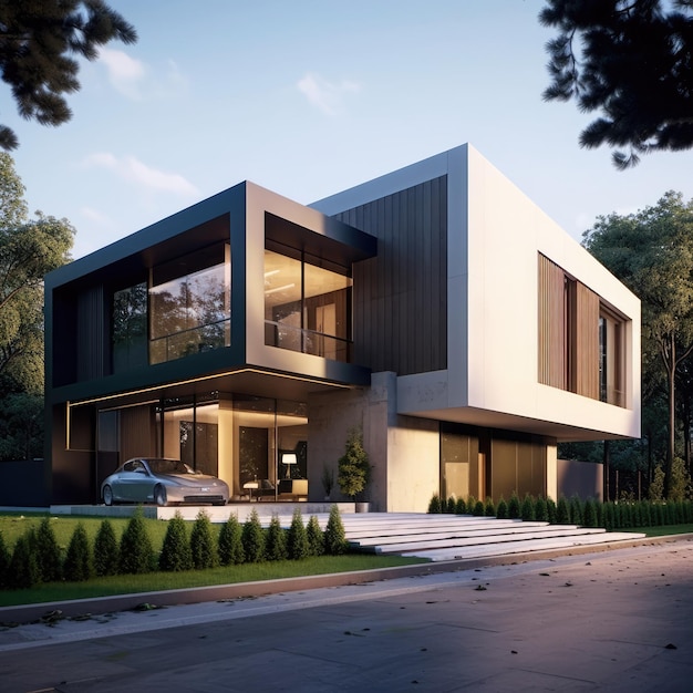 design de casa moderna arquitetura única renderização 3d