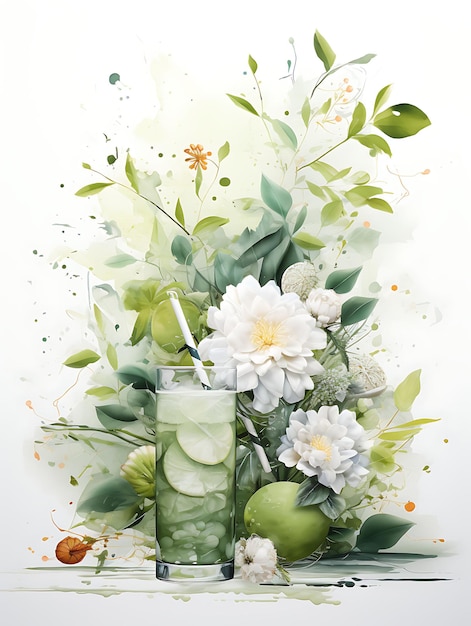 Foto design de chá verde de jasmim chinês folhas de chá verde orquídeas fortune c poster flyer menu figma web