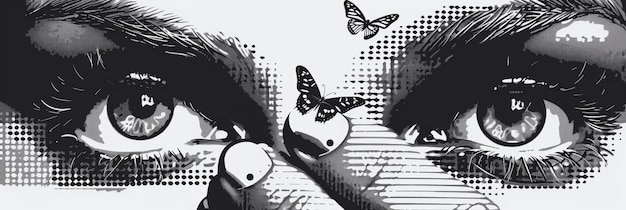 Design de colagem caprichoso com olhos borboletas e mãos IA geradora