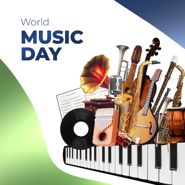 Design de colagem do Dia Mundial da Música