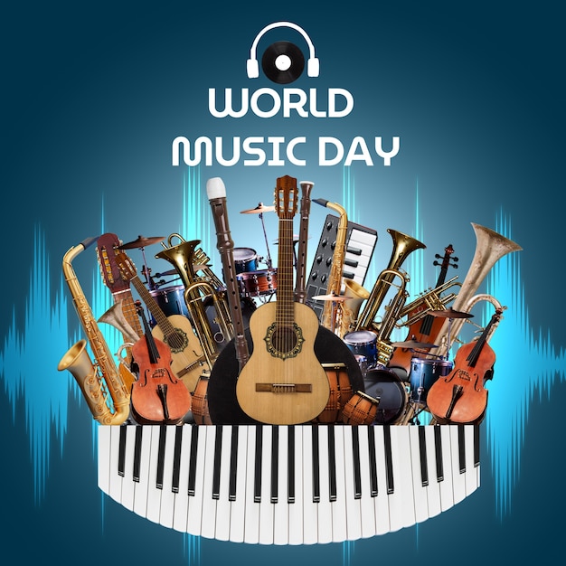 Design de colagem do Dia Mundial da Música