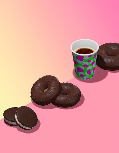 Design de comida mínimo criativo 3d render rosquinhas de chocolate