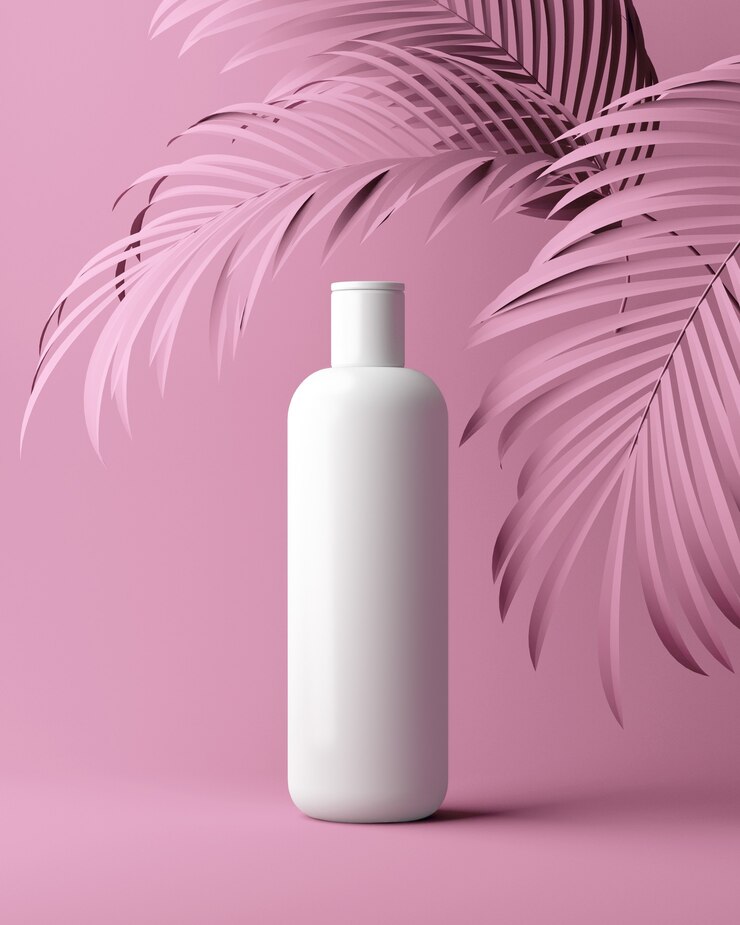 Foto design de cor de creme cosmético natural, soro, embalagem de frasco em branco para cuidados com a pele com ervas de folhas, produto bio orgânico. conceito de beleza e spa. ilustração 3d
