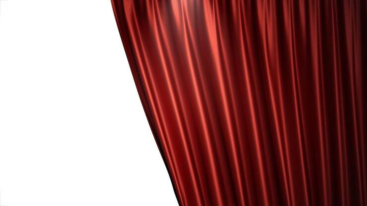 Foto design de decoração de cortinas de veludo de seda vermelho luxo de ilustração 3d, ideias. cortina de palco vermelha para cenário de cena de teatro ou ópera. mock-up para o seu projeto de design.