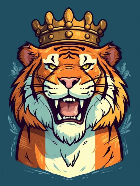 Foto design de design de tigre feroz para camiseta e adesivo perfeito para amantes da vida selvagem usando coroa