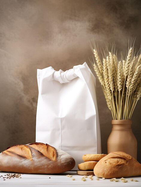 Foto design de embalagem de saco saco de papel pão embalagem em branco artesanal e foto conceito ideia criativa