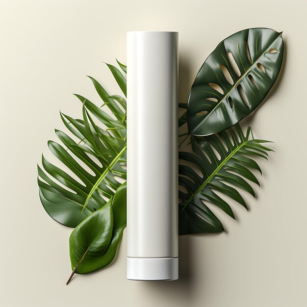Foto design de embalagem de tubo espremer tubo tropical folhas em branco embalagem foto conceito ideia criativa