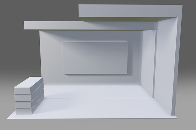Design de estande de exposição criativa branca Modelo de estande Ilustração 3D