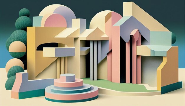 Design de estilo Memphis formas geométricas abstratas com cor pastel no estilo retrô dos anos 80 Fundo da moda generativo Ai