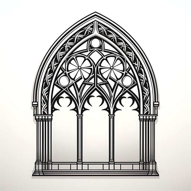 Design de estrutura de arco gótico com arcos pontiagudos e vitrais Insp Tattoo CNC Laser Tshirt 2D