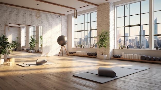 design de estúdio de ioga moderno com equipamento