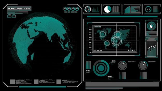 Design de exibição headup VR futurista com renderização 3D de rede global orbital