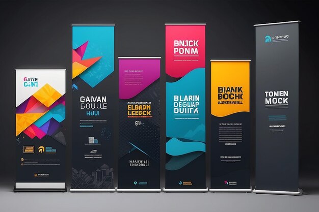 Design de exposição de marca de conferências Colocar o logotipo em banners de eventos Materiais de oradores e telas digitais