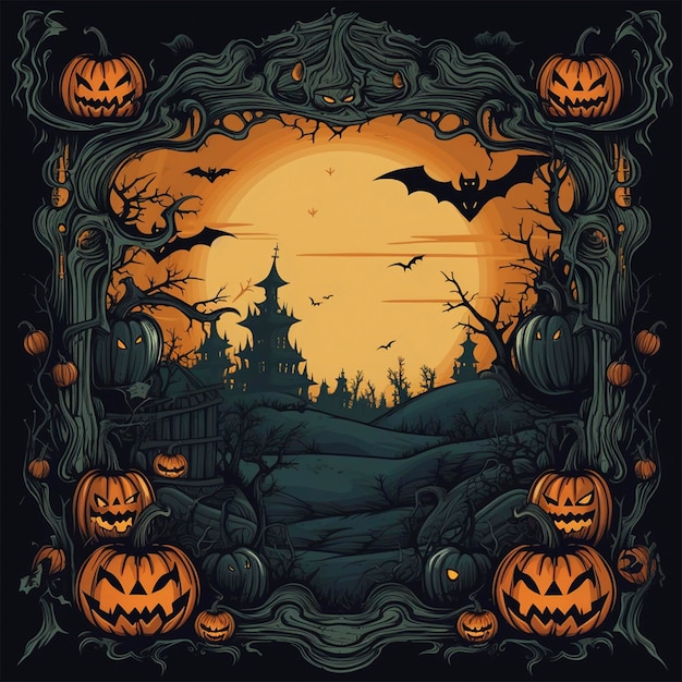 Design de Halloween Abóboras da floresta Fundo de terror