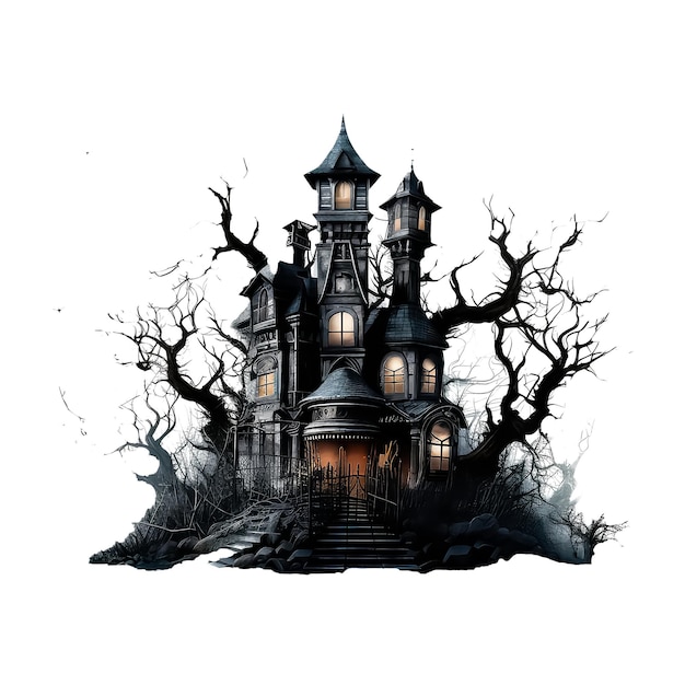 Design de Halloween com ilustração de conjunto de porta de casa assombrada