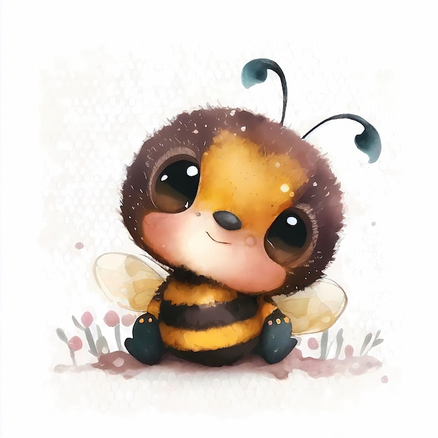 Design de ilustração de abelha em aquarela adorável e fofa