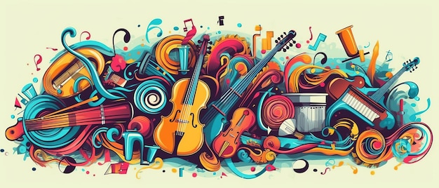 Design de ilustração de festival de música plana de guitarra para festa e evento gerado por Ai