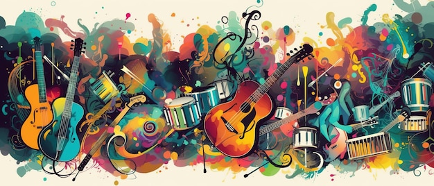 Design de ilustração de festival de música plana de guitarra para festa e evento gerado por Ai