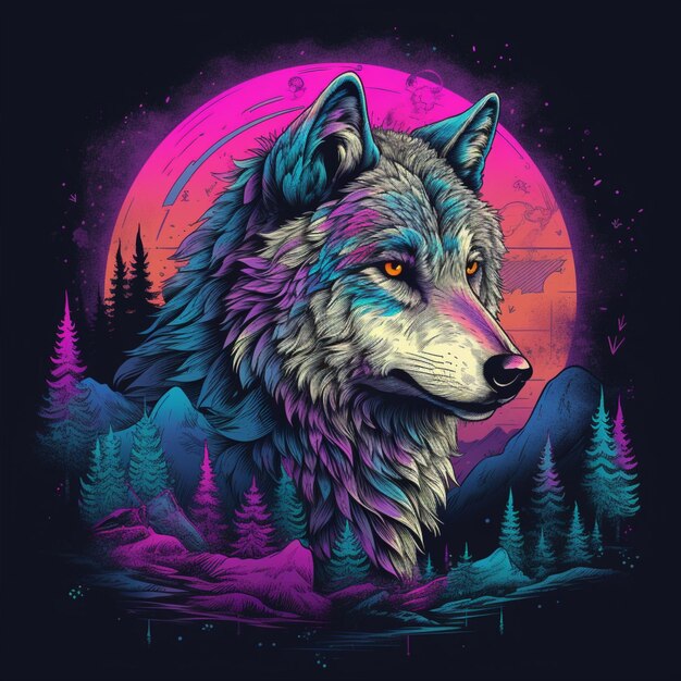 design de ilustração de lobo lindo como retrato