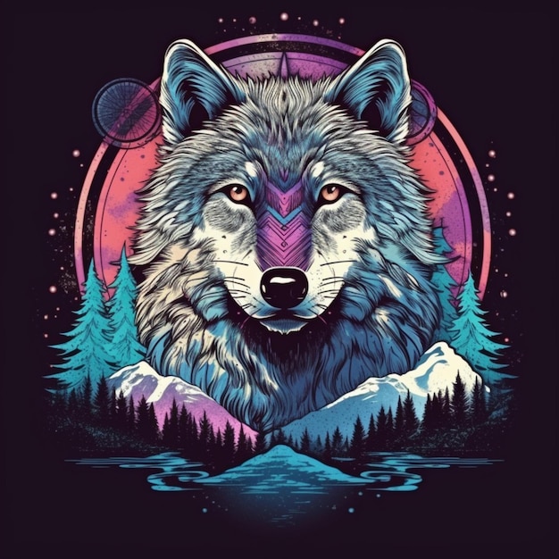 design de ilustração de lobo lindo como retrato