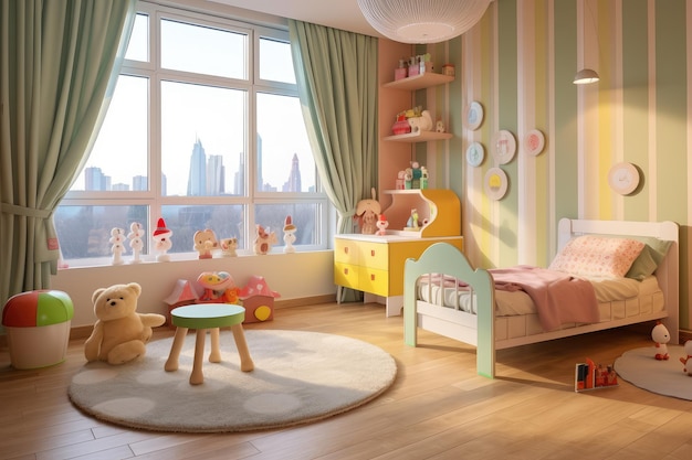 Design de inspiração de quarto infantil decorado em fotografia de publicidade profissional em casa