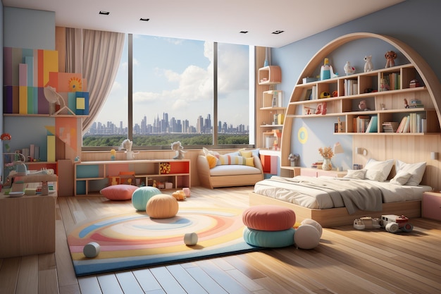 Design de inspiração de quarto infantil decorado em fotografia de publicidade profissional em casa