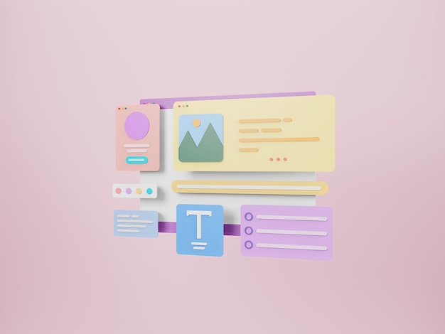 Foto design de interface da página da web conceito de design e desenvolvimento da web otimização da interface do usuário renderização 3d