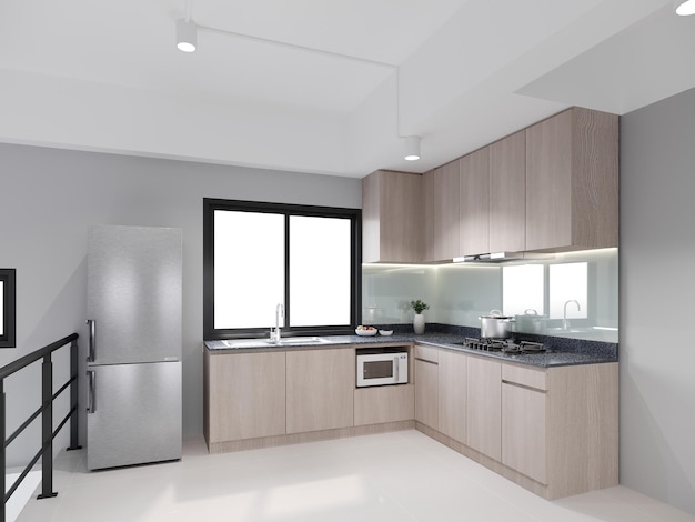 design de interior de cozinha moderna renderização 3D