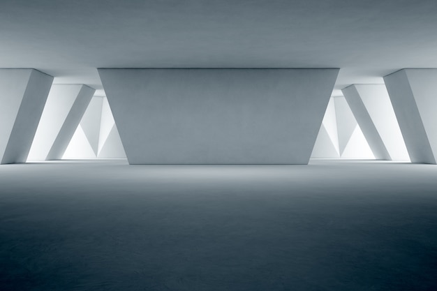 Design de interiores abstrato do moderno showroom com piso vazio e fundo da parede de concreto